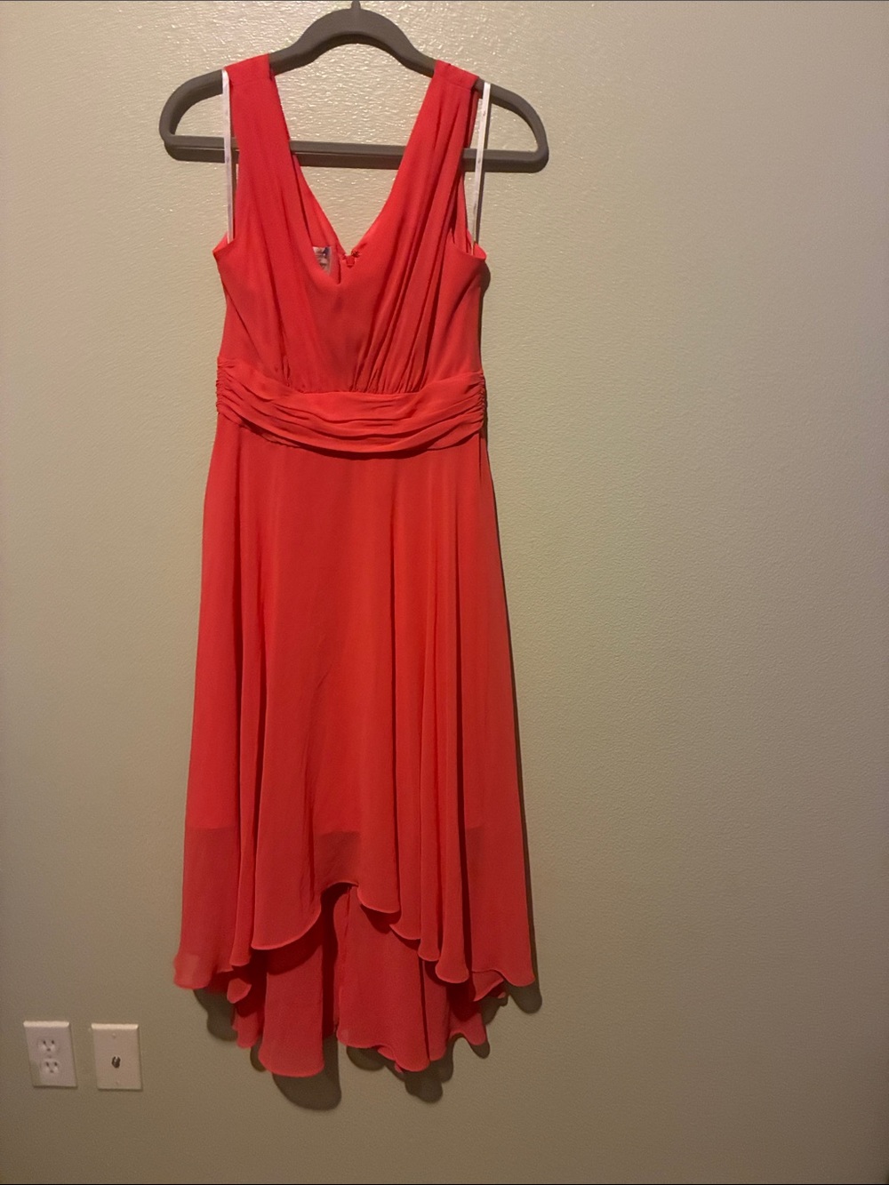 Suzi Chin Coral High-Low V-Neck Sleeveless Dress
